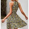 Fashion Slim Floral Printed Sleeveless Ladies Dress For Vacation Casual High-waist Halter Short Dress Women Sexy Vestidos 26513