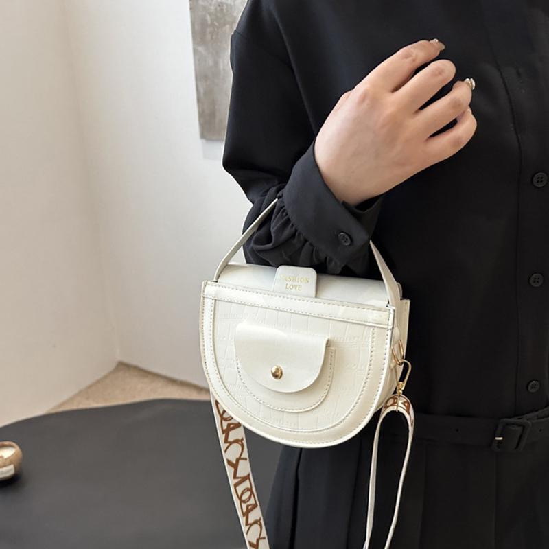 Fashion Women's Wide Strap Top Handle Shoulder Bag Retro PU Leather Solid Color Crossbody Bag Girls Mobile Phone Bag KTY