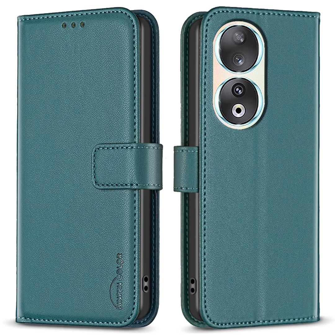 

BINFEN COLOR BF17 For Honor 90 PU Leather Stand Wallet Cover Magnetic Clasp Phone Case Green