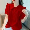 Women's Short Sleeved Chiffon Shirt Loose Doll Collar Shirt Top