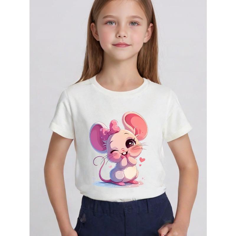 European sizes Girls Round Neck T-Shirt, a Casual And Stylish Print Top 110 белый