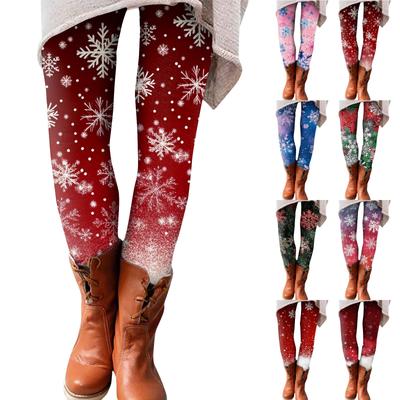 Women's Pants Christmas Printed Stretchy Soft Bottoms Casual Home Sleeping Pants