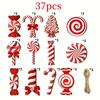Wooden 37pcs/Set Red White Christmas Candy Lollipop Hanging Ornament, Tree Decoration Mint Candy Pendant, New Year Home Decor
