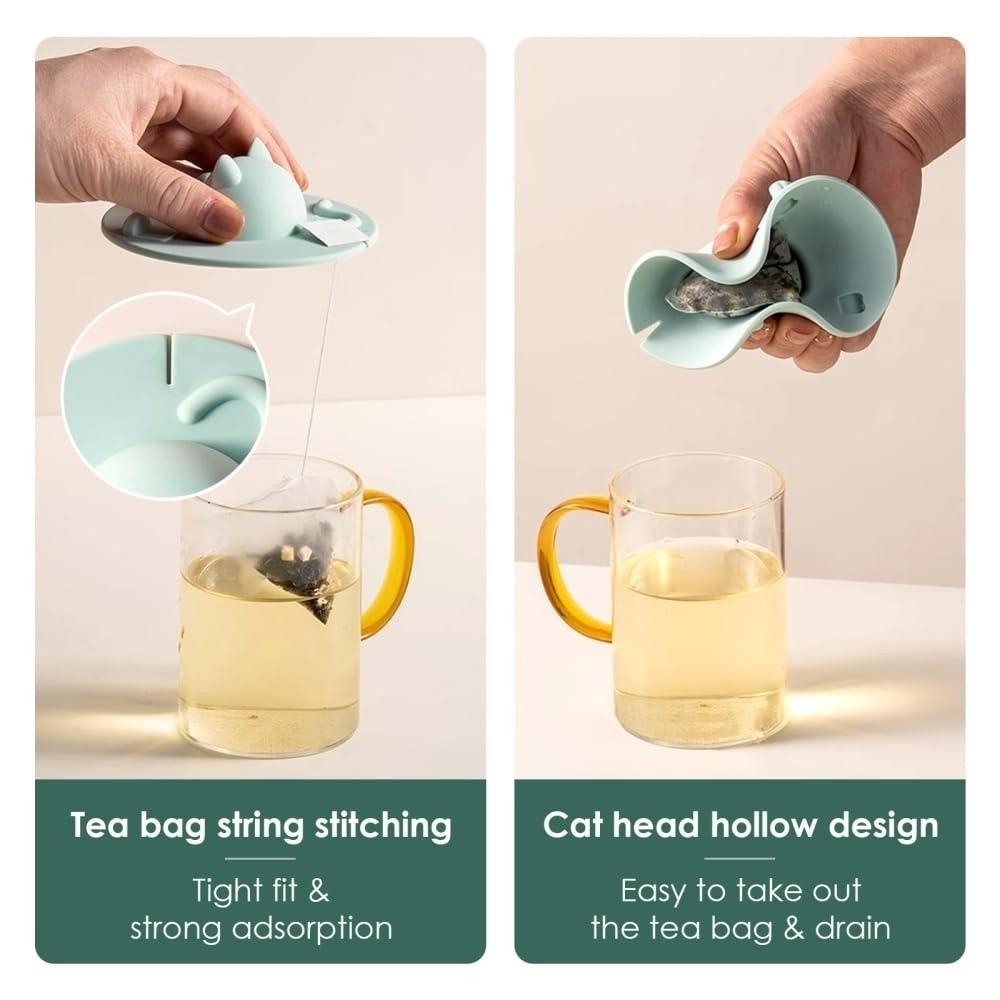 New Cat-shaped Tea Bag Mug Topper Dustproof Universal Cup Covers Squeezer Multi-functional Water Cup Lid