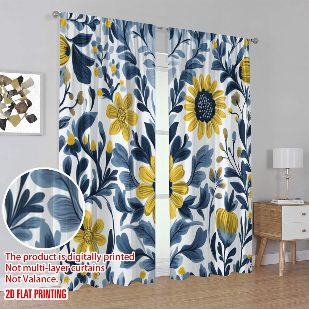 2 Stück, 2D-Flachdruck Minimalistische Vorhänge Florale Harmonie (2) Polyester Fabrik (ohne Stange) Dekorationen für den Heimgebrauch für