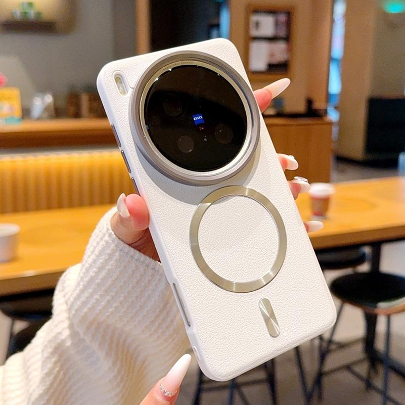 Plain Leather with Magnetic Ring Case For VIVO X300 Pro X300 X200 Ultra X200s X200 Pro Lens Heightening Protects Camera Cover