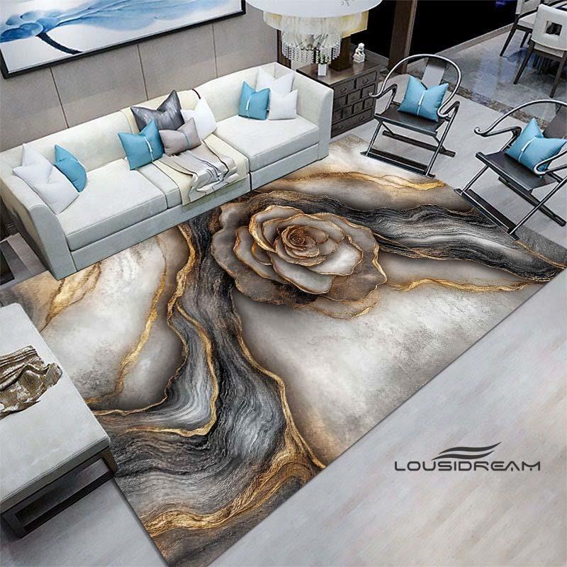 Luxury Fantasy Marble Carpet, Bedroom Carpet, Living Room, Sofa Decoration, Large Green and Gold Game Decoration