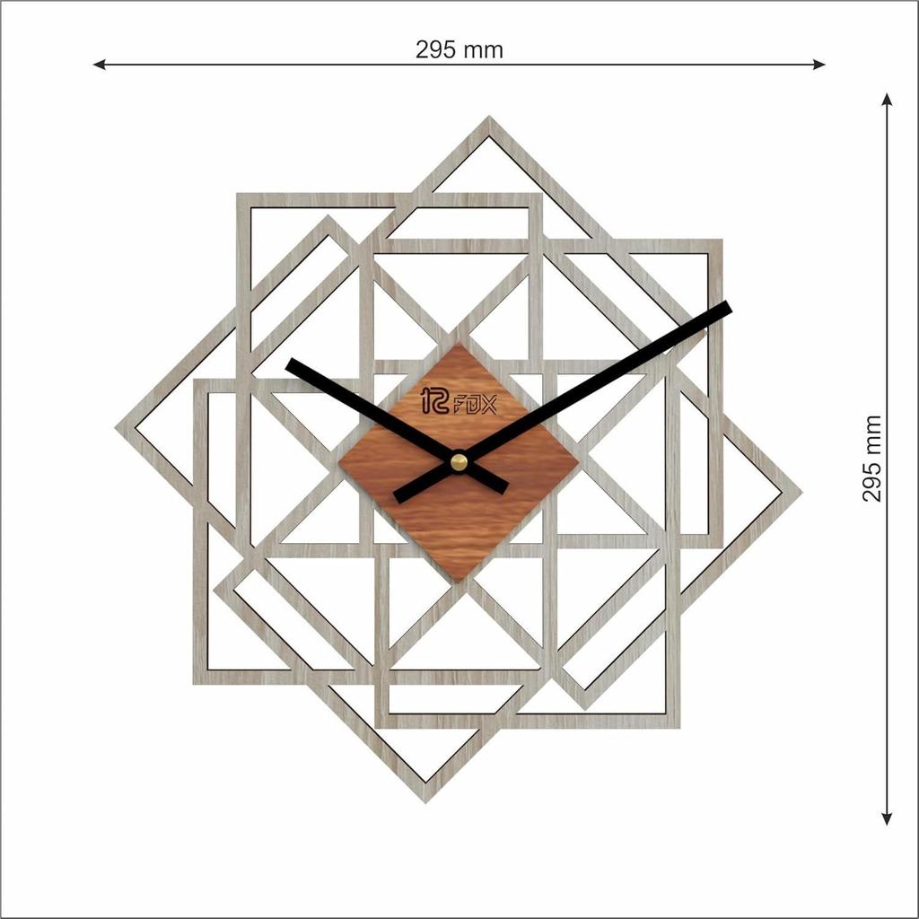 Geometrical Design 12 Inch Handcrafted Stylish Elegant Analog Wooden Wall Clock for Living Room Hall Bedroom Office Gifting White Beech Wood