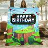 Happy Birthday Pixel Game Style Fleece Blanket Retro Video Game Art Soft Flannel Throw for Party Celebration Gift