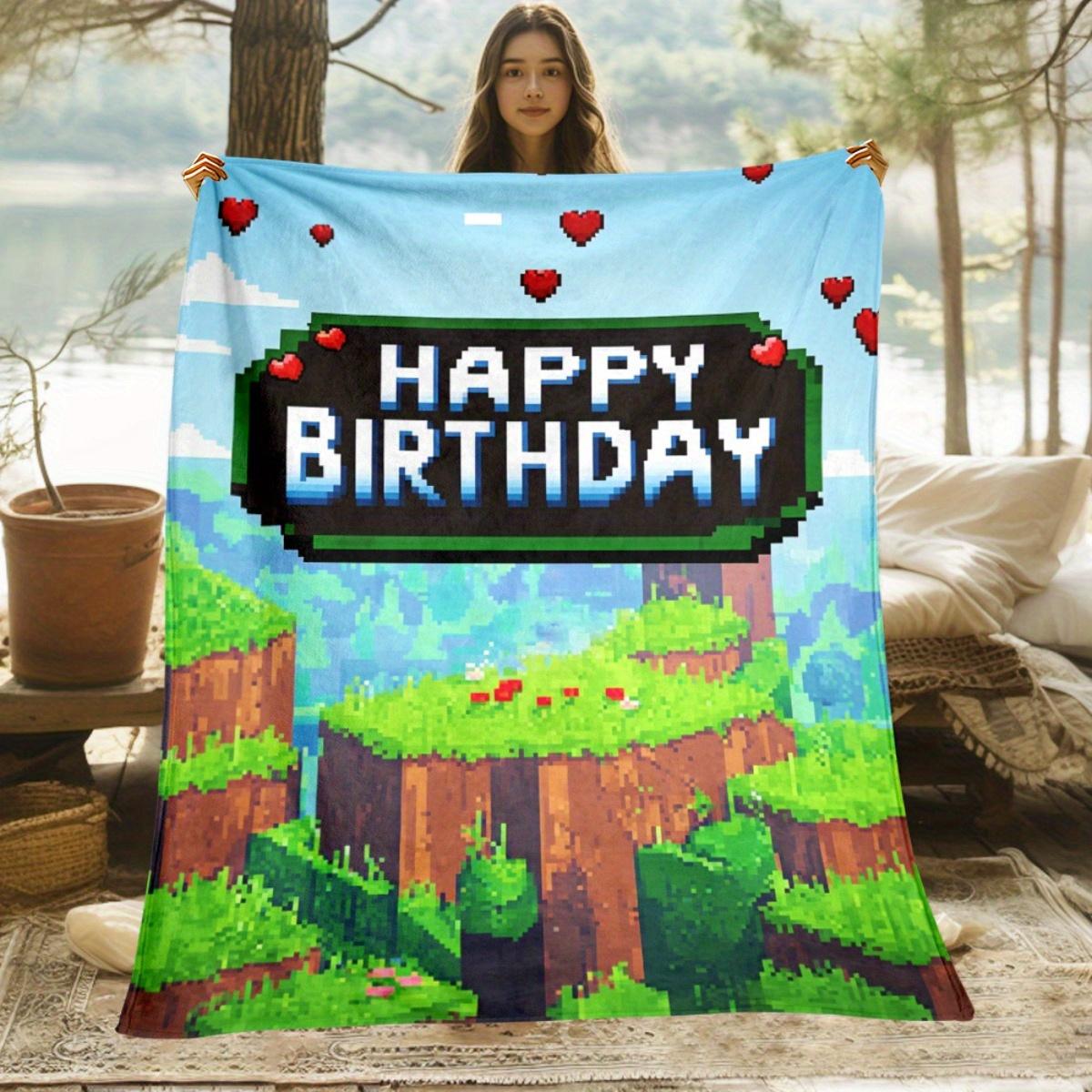 

Happy Birthday Pixel Game Style Fleece Blanket Retro Video Game Art Soft Flannel Throw for Party Celebration Gift 75x100cm (30x40inch)