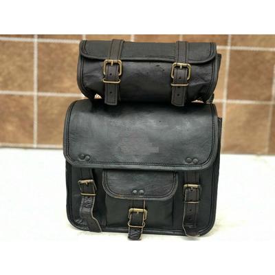 Bags Panniers Luggage 1 Side + 1 Tool Bag Leather Motorcycle Black Saddle Pouch