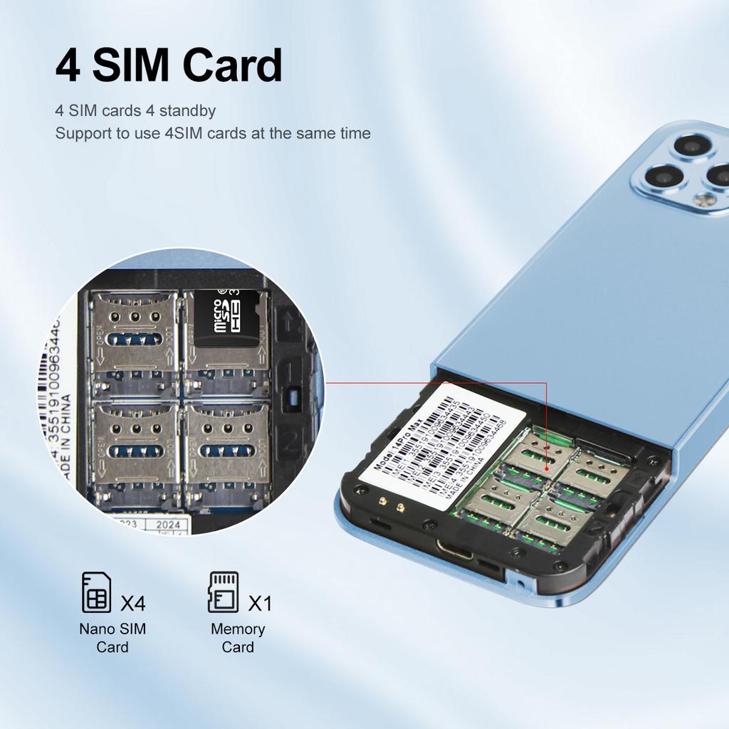 M14 Caracteristică Telefon Patru Cartele Sim Standby Ecran de 2,4" Baterie 1100mAh MP3 MP4 Radio FM Telefon senior