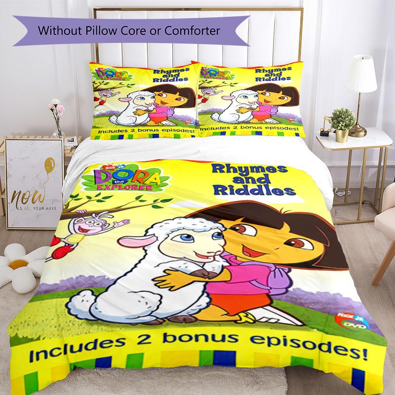 Dora Explorer Bedding Set Breathable Duvet Cover with Pillowcases Decorative Bed Linen for Bedroom Home Decoration Birthday Gift