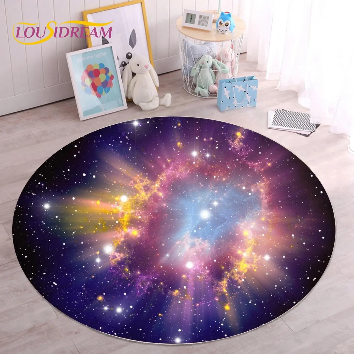 

HD Galaxy Universe Space Stars круглый коврик, ковер для гостиной, детская спальня, диван, декор для игровой комнаты, нескользящий напольный коврик 60cm