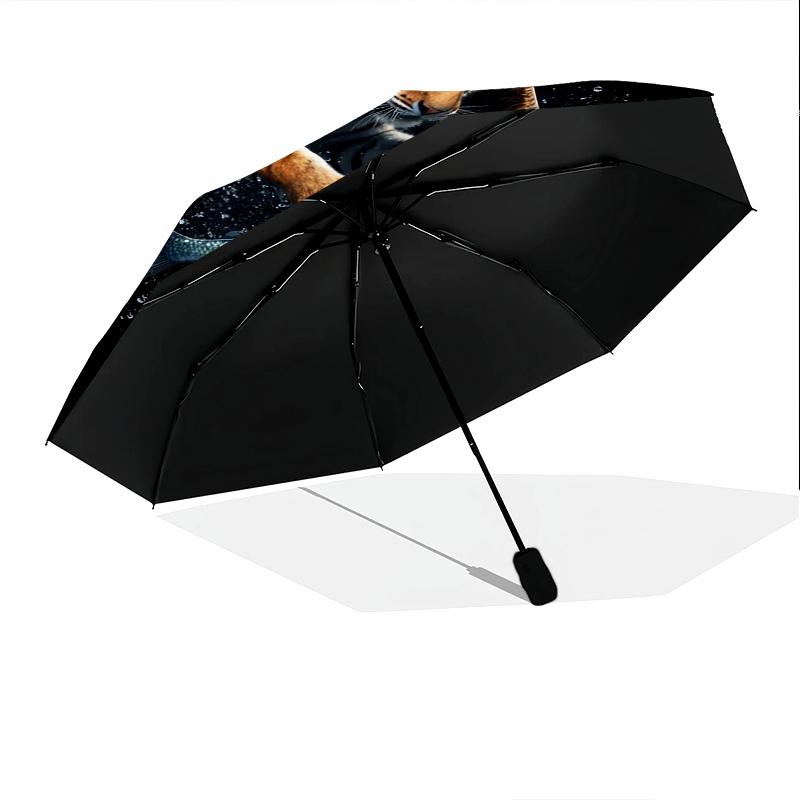 1 PC Automatic Folding Umbrella - Tiger Hunting Its Prey Pattern, Portable & Foldable Design with 8 Ribs, Christmas Birthday Gifts