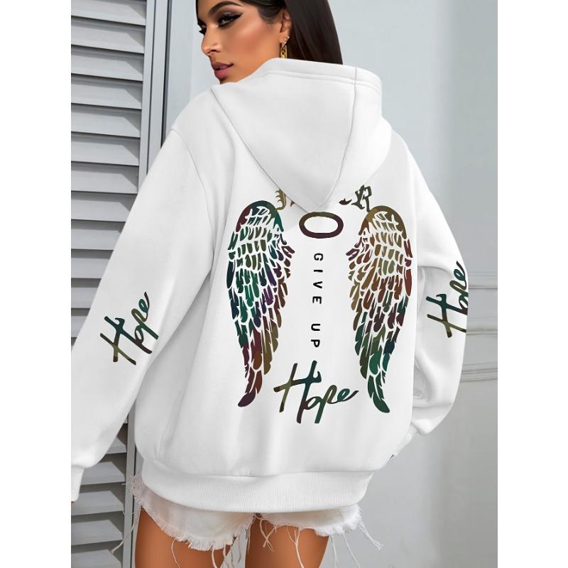 Women'S Casual Hooded Sweatshirt with Colorful Angel Wings Graphic
