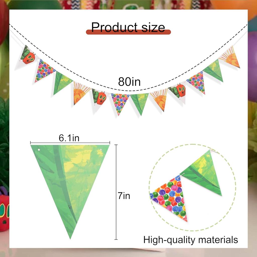 Hungry Caterpillar Party Garland Banner, 80 Inches, Colorful Triangle Pennants for Birthday Decoration,Fruit Theme Garland for Baby Boy Girl