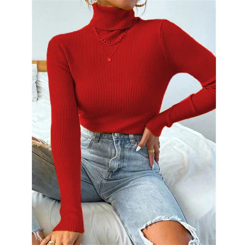 2024 Women's High Neck Knitted Pullover - Europe & America Style
