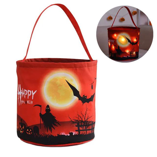 LED-lys Halloween Trick or Treat-bøtte Gresskargodteriposer Sammenleggbar Halloween-kurv til Thanksgiving-fest gavekurv