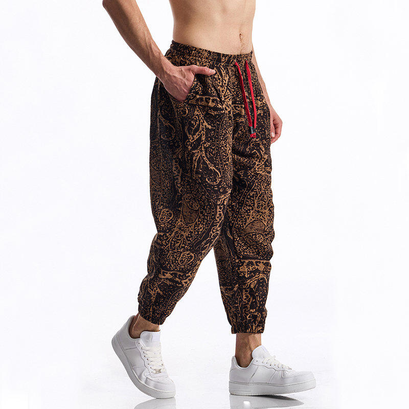 Men's Casual Pants - Summer and fall paisley print pants, loose fit, elastic waistband with drawstring, fashionable and comfortable men's street wear