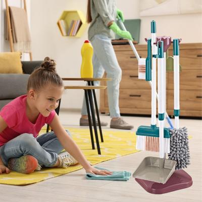 Kids Pretend Play Cleaning Set with Cart Realistic Sweeper Mop Educational Housekeeping Role & Dustpan Toy