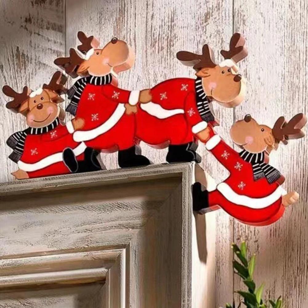 Christmas Door Frame Decoration Santa Claus Wooden Christmas Decorations Happy New Year 2025 Door Frame Trim Wood Xmas Decor