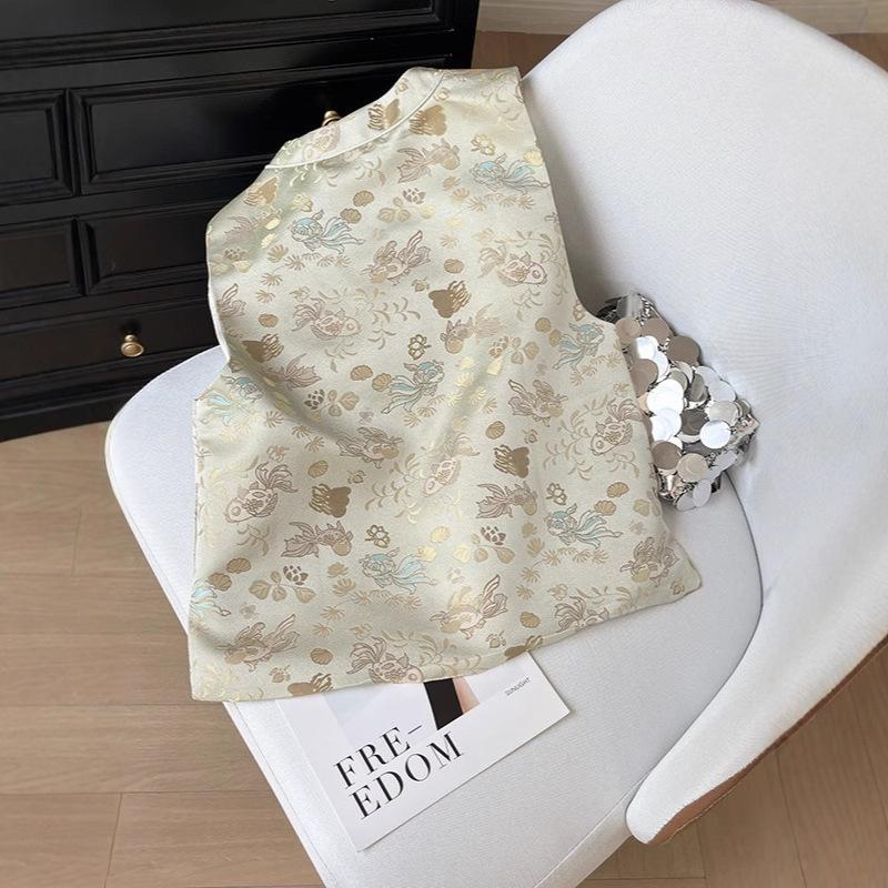 New gold and jade embroidered woven vest women's thin temperament versatile vest top