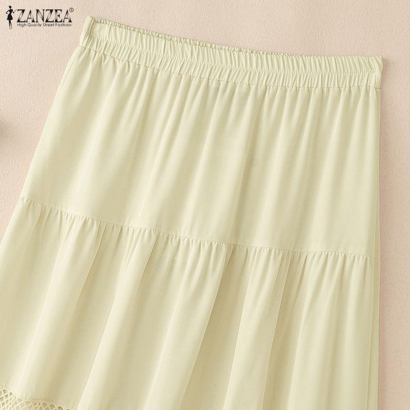ZANZEA Womens Casual Elastic Waist Loose Elegant Long Skirts