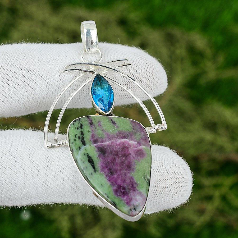 Natural Ruby Zosite Swiss Blue Topaz Wedding Pendant Jewelry 925 Sterling Silver