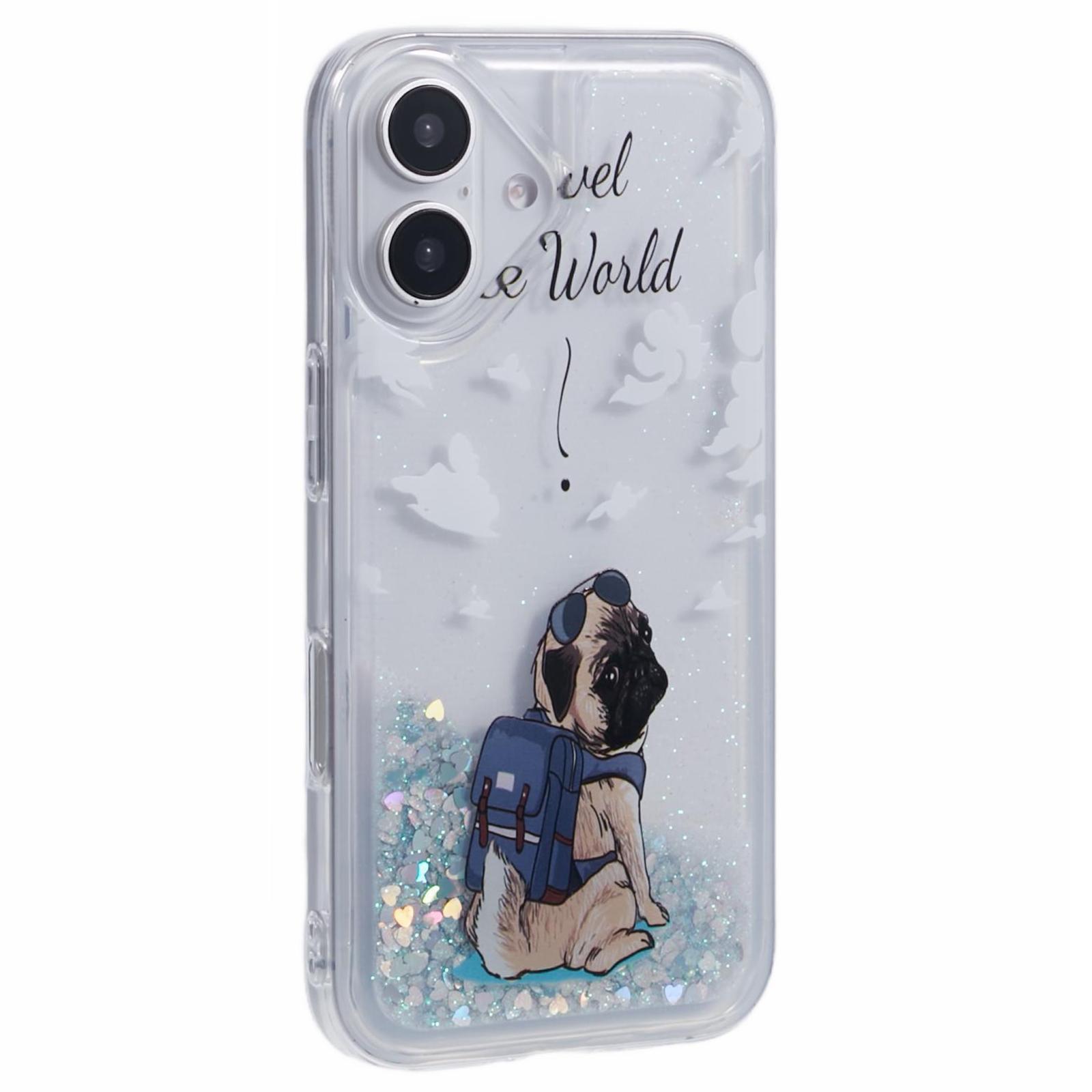 

For iPhone 16 Plus Case Floating Quicksand Pattern Soft TPU Back Cover Dog
