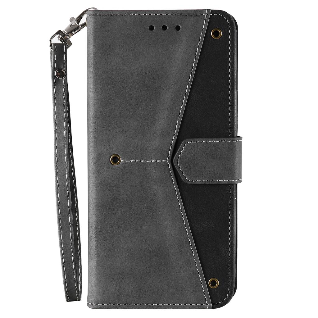For Samsung Galaxy S25 Leather Case Splicing Stitching Wallet Stand Phone Cover with Strap