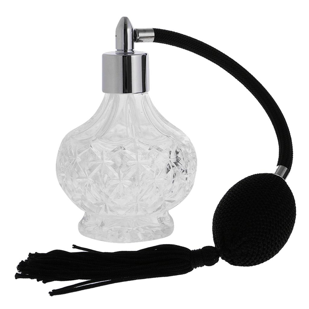 Vintage křišťálově čiré sklo Prázdná lahvička s vůní s dlouhým rozprašovačem Vonná pumpička Doplňitelná součást make-up Tool Lady Gift 100 ml