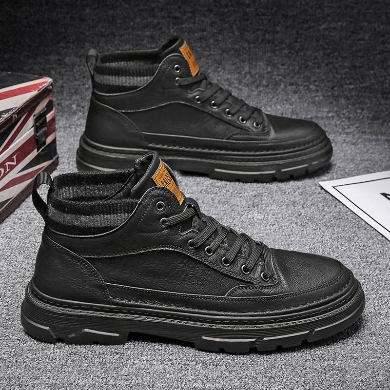 Martin boots autumn and winter new winter velvet cotton shoes casual leather shoes high-top trendy shoes