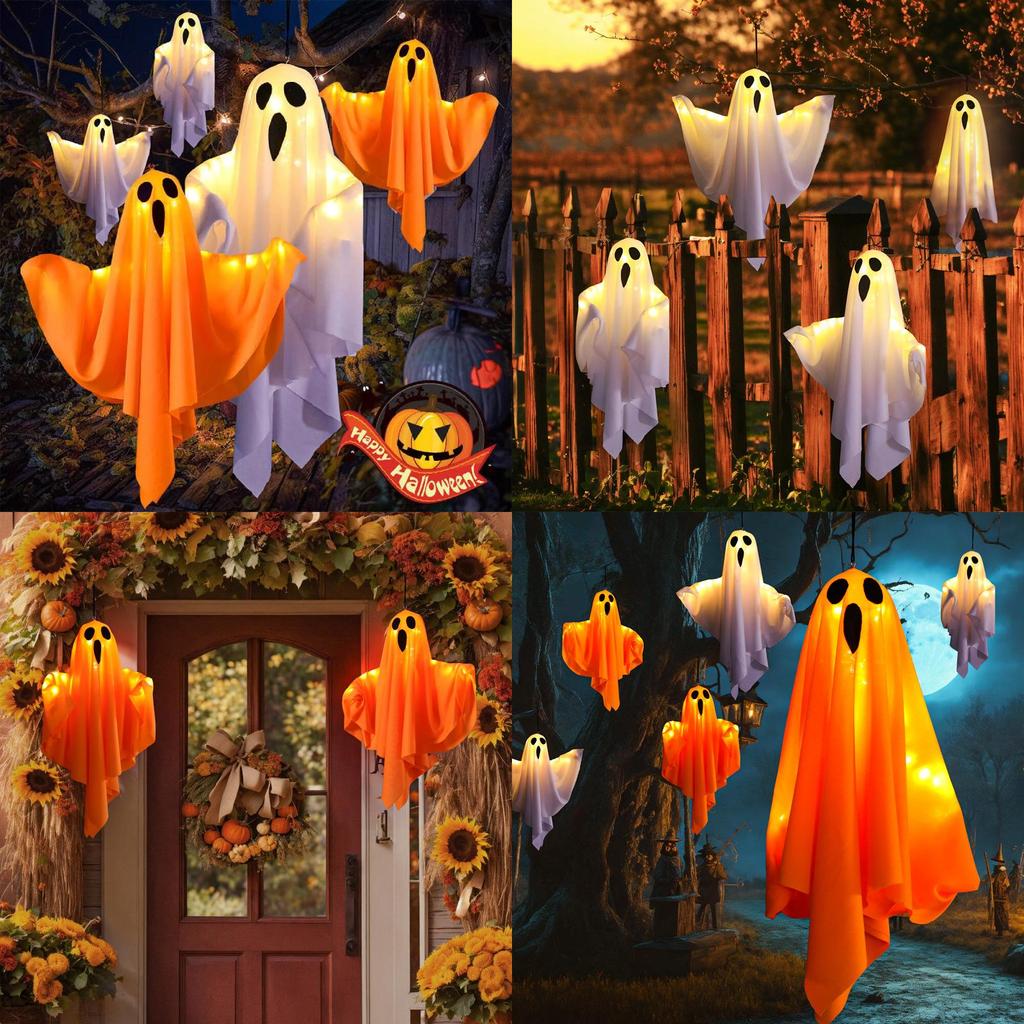 White Ghost Led Hanging Lights For Halloween Festive Decor Spooky Atmosphere