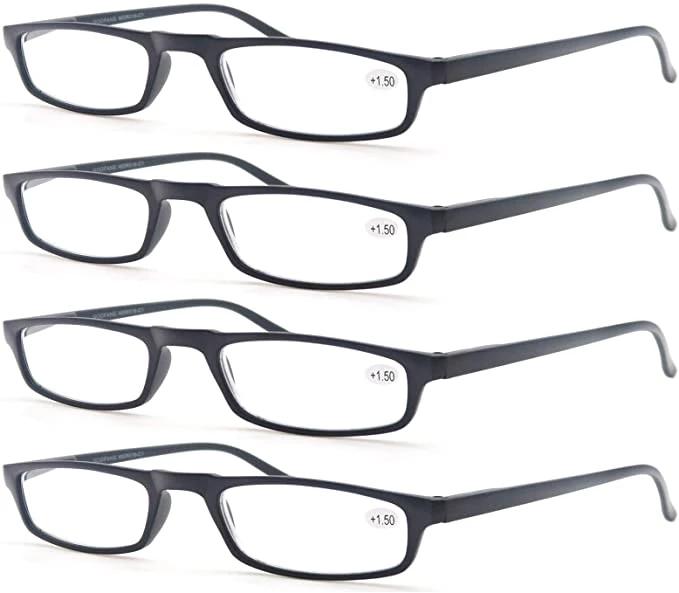 4 Paires Reading Glasses For Men Women Narrow Square Frame Readers Eyeglasses Spring Hinge With Diopter