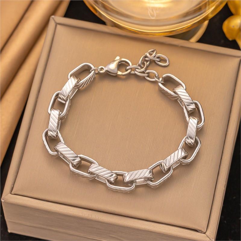 Stainless Steel Emboss Square Splicing Bracelet For Women Personality Hip Pop Style Party Jewelry Gift