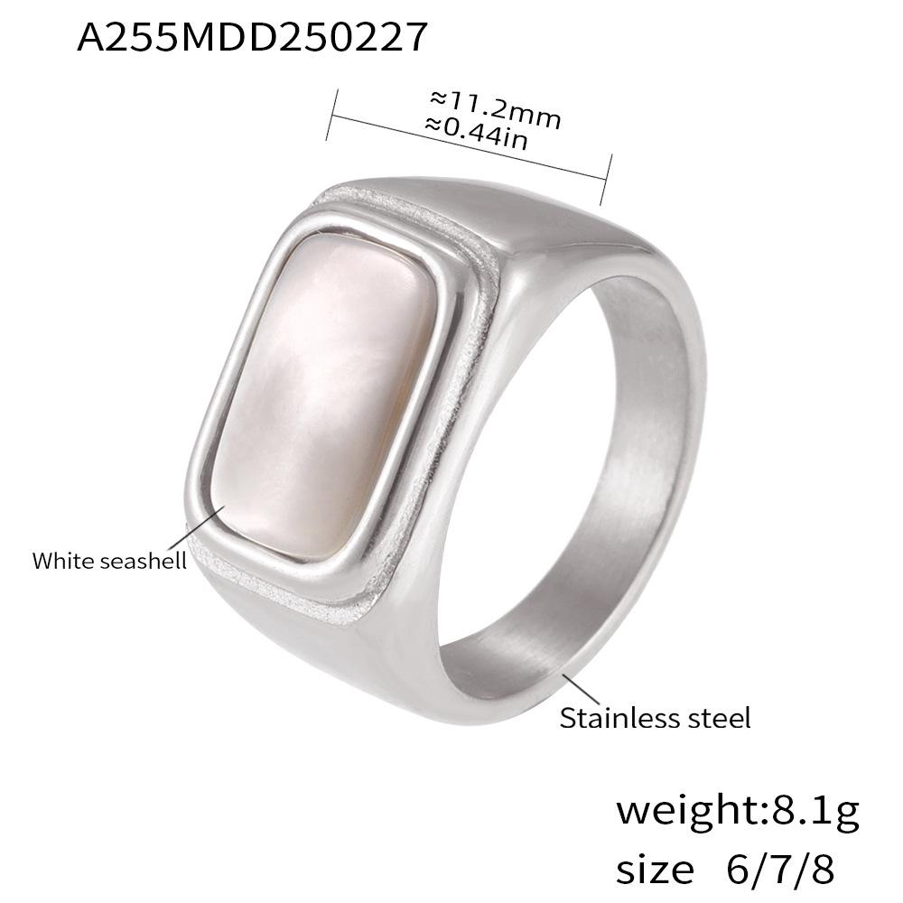 Qiong Yao Elegant Women s Ring: Titanium Steel with White Mother-of-Pearl, 18K Gold Plated, Fashionable and Exquisite. Size 7