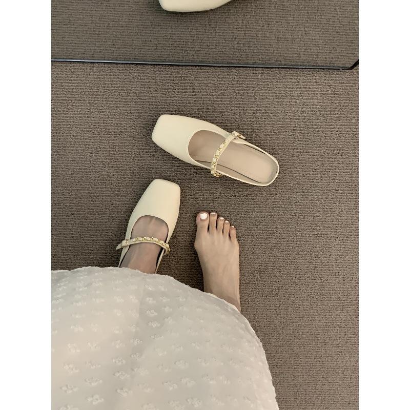 Gentle Half Slippers Flat Bottom Season Shallow Card Chain Temperament Mary Jane Shoes Bag Head Single Shoes