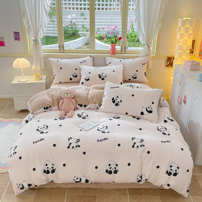 Girl Heart Fresh Small Floral Bedding Four-piece Set Washed Cotton Dormitory Bed Single Three-piece Set