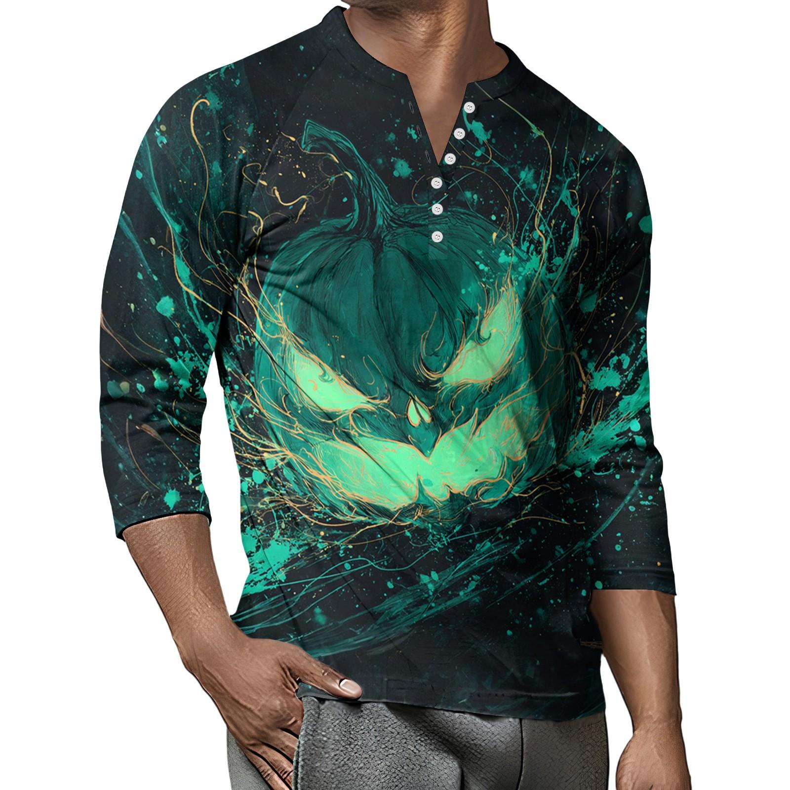 

Мужской контрастный топ реглан на пуговицах с рукавом 3/4 XL