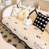 Checkered Black Border Sofa Mat Pillowcase Panda Pattern Anti Slip Sofa Cushion Towel Off White Sofa Fabric Cover for Dust Cover