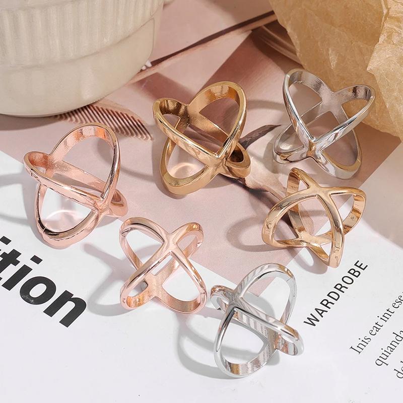 Simple Cross Scarf Clip X Shape Metal Brooches For Women Hollow Bow Scarves Buckle Holder Shawls Jewelry Clothing Accessories