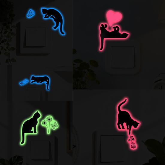 5 ks/sada Svítící samolepka na vypínač s kočkou Samolepicí Odnímatelná Vodotěsná PVC Samolepka Svítící ve tmě Koťátko Nástěnná Zásuvka Dekorace