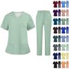 Soild Scrub Working Uniform Suit For Women's Cross V-Neck Short Sleeve Fun T-Shirts Workwear Tee With Pockets