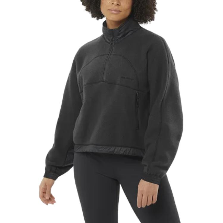 SALOMON Chroma Solid Color Casual High Neck Comfortable Half Zip Long Sleeve Sweatshirt Women Sweatshirt Black LC2273900