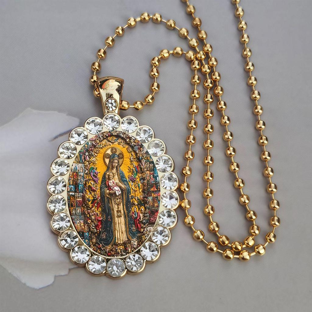 Unisex Oval Necklace with Figure Pattern - European & American Style