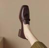 Fashion Classic loafers for women, genuine leather square toe slip-on, vintage women's casual comfort shoes, handmade, size 40