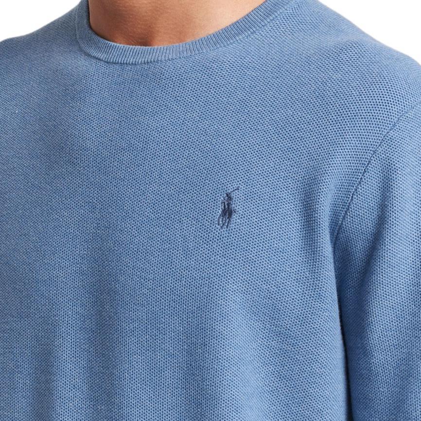 Polo Ralph Lauren Sweter dzianinowy z długim rękawem i haftowanym logo kucyka z okrągłym dekoltem Męski sweter Niebieski MNPOSWE16820285-400