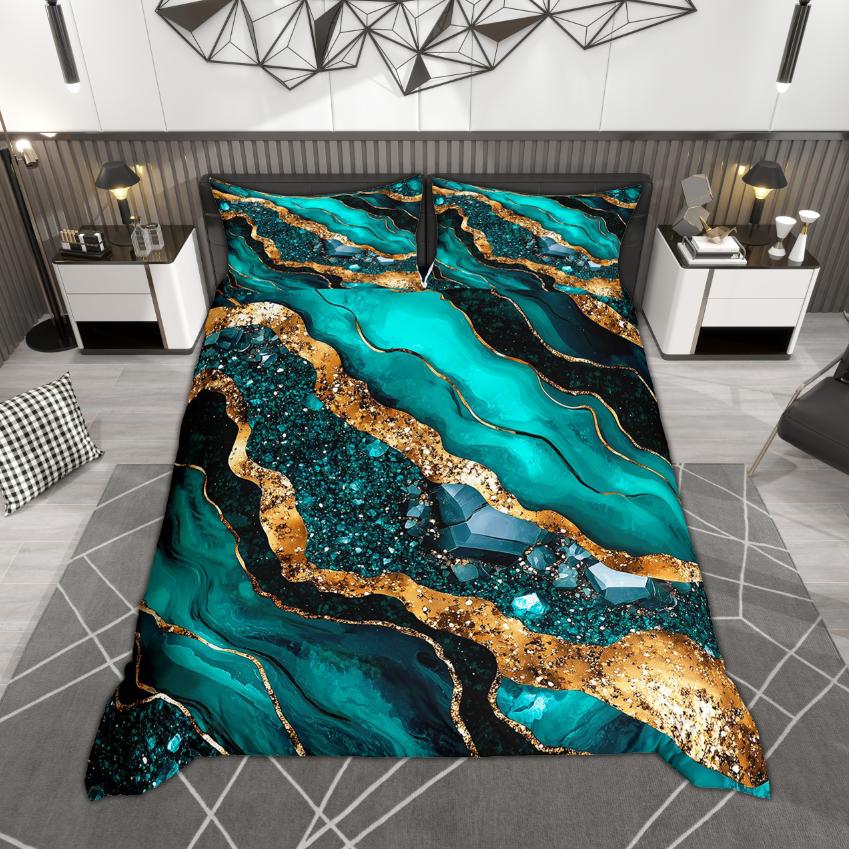 Comforter Homewish Chic Marble Gold Metallic Bedding Set Abstract Watercolor Art Bed Set Room Decor