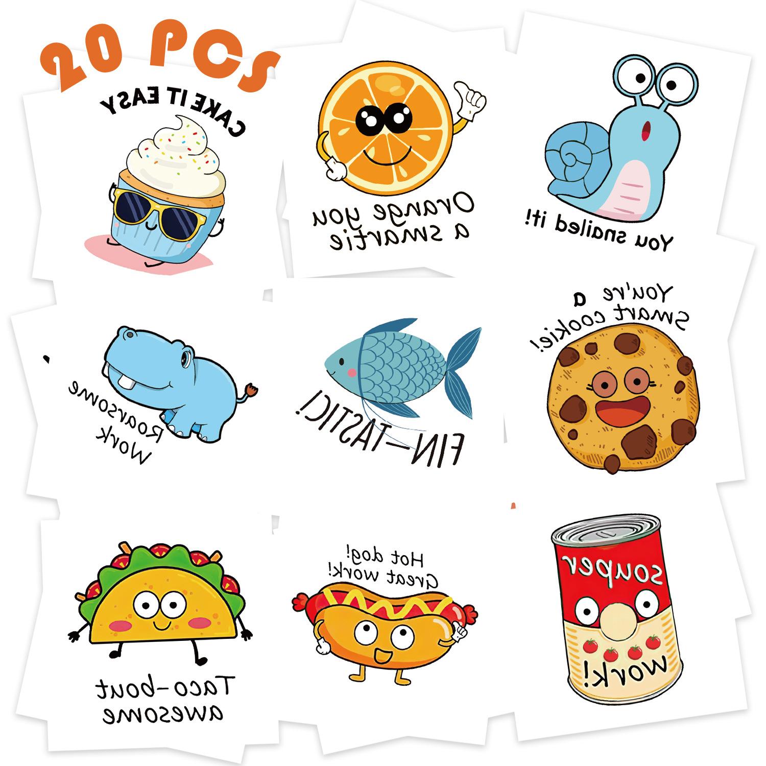 

Cartoon Encourages Pun Tattoo Stickers Waterproof Party Gift Funny Fun Temporary Face Stickers Inspirational Pun Series (20 sheets/pack)